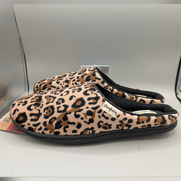 New DEARFOAMS Slippers 11/12 Leopard Animal Print Slip On  Black Tan - Picture 3 of 5